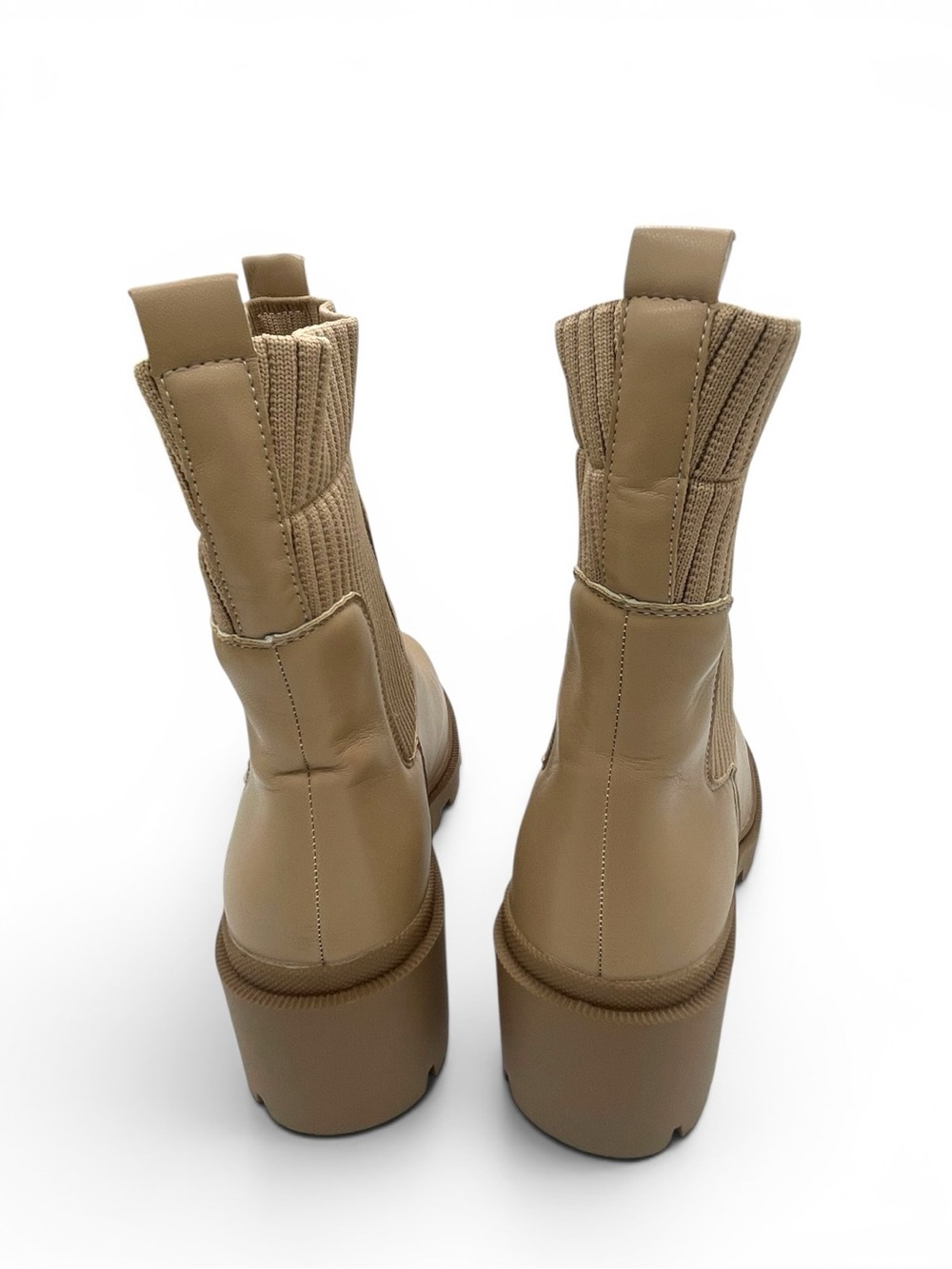 Beige Chunky Chelsea Boots Women Size 10 Platform Lug Sole Trendy - Picture 7 of 9